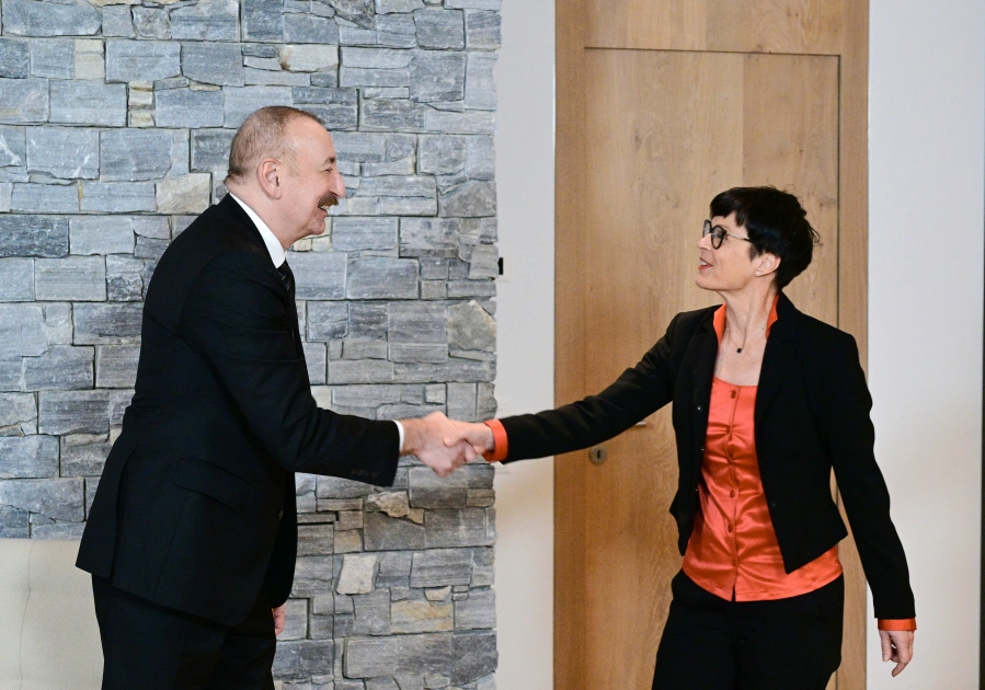 President Ilham Aliyev meets with European Commissioner for Enlargement Marta Kos in Davos (PHOTO)