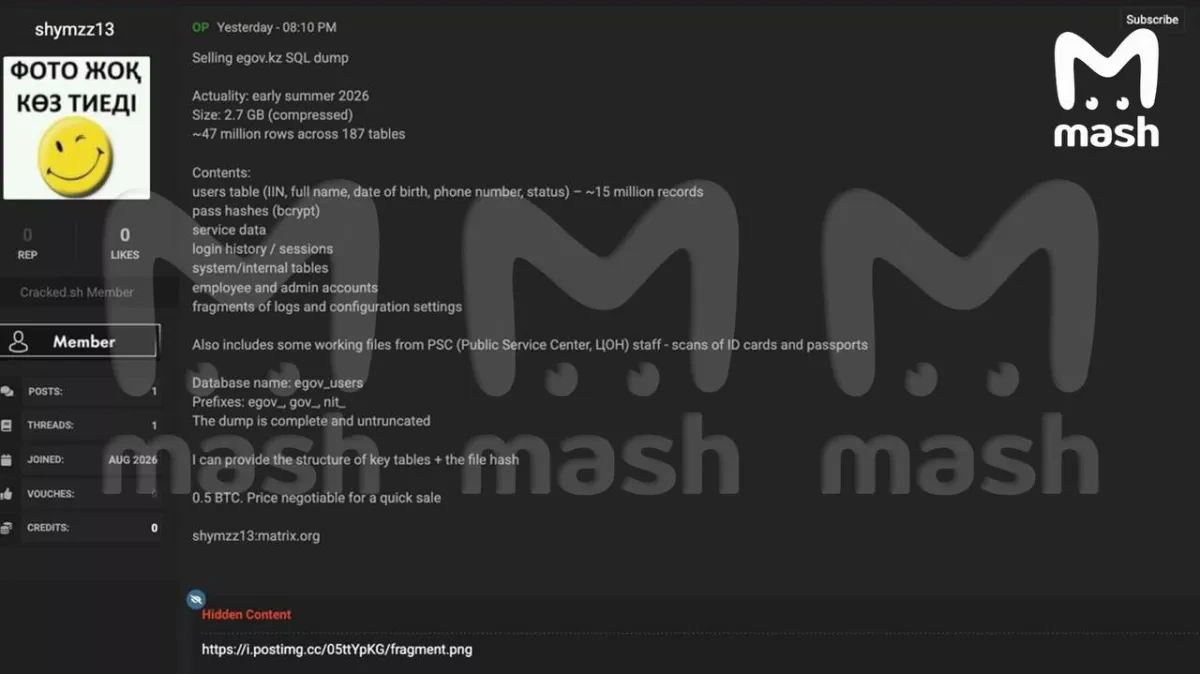 Data of 15 million Kazakh citizens allegedly sold on dark web PHOTO