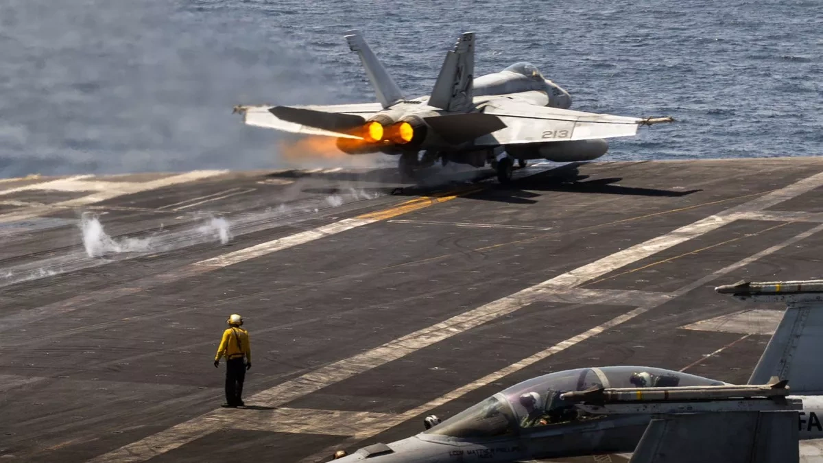 US navy jets operate from aircraft carrier in Arabian Sea