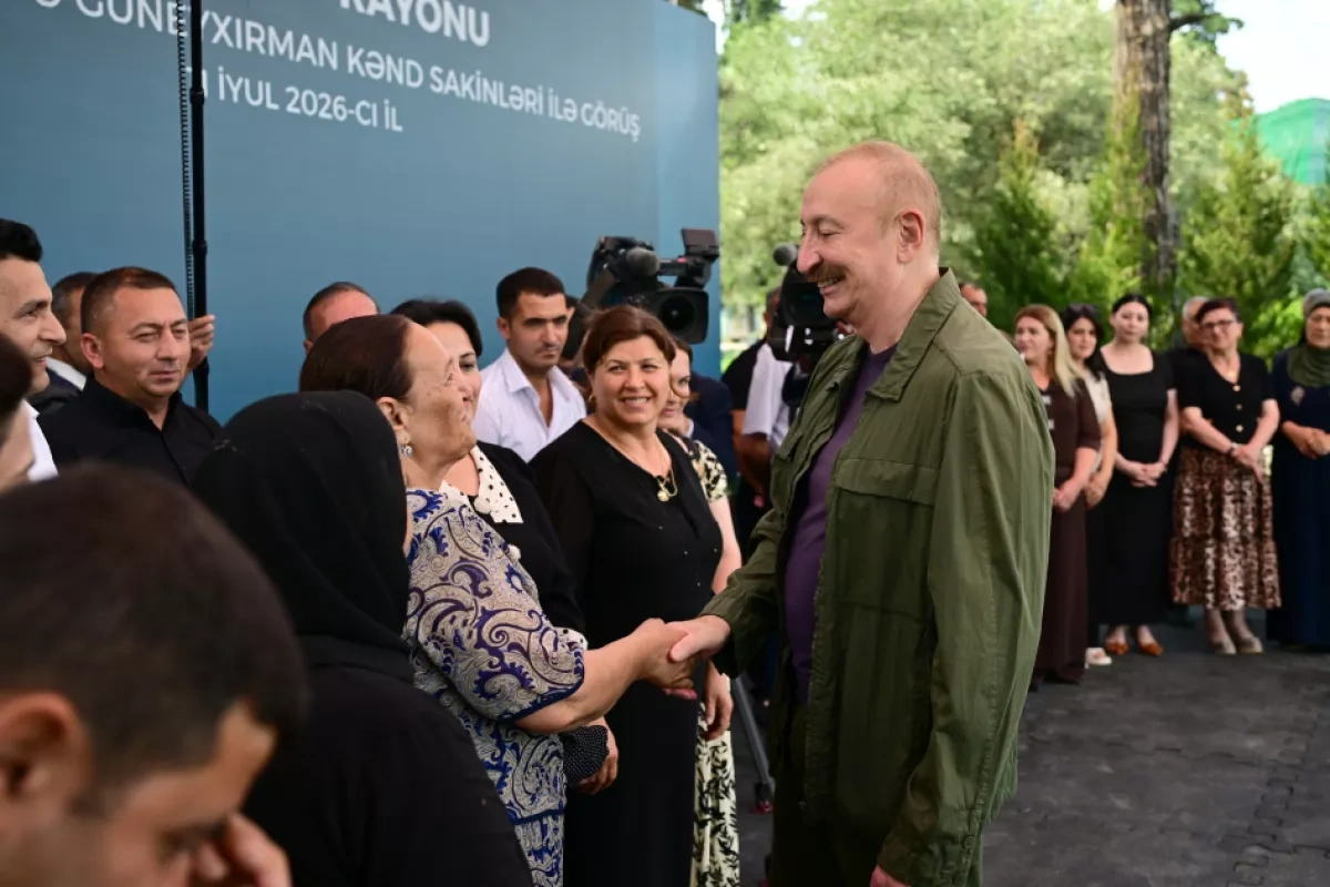 Azerbaijan's president meets residents of Khojavand’s restored Guzeykhirman village PHOTO