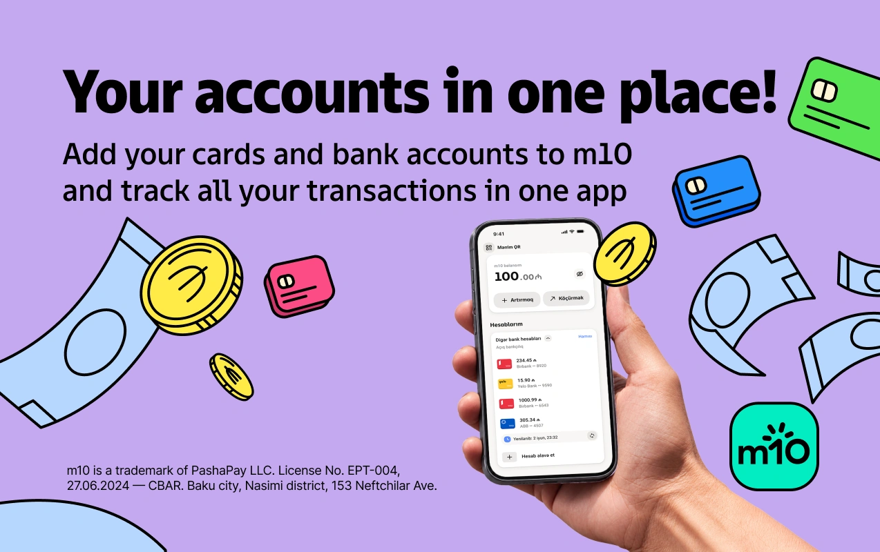 Your accounts and cards, all in one place on m10