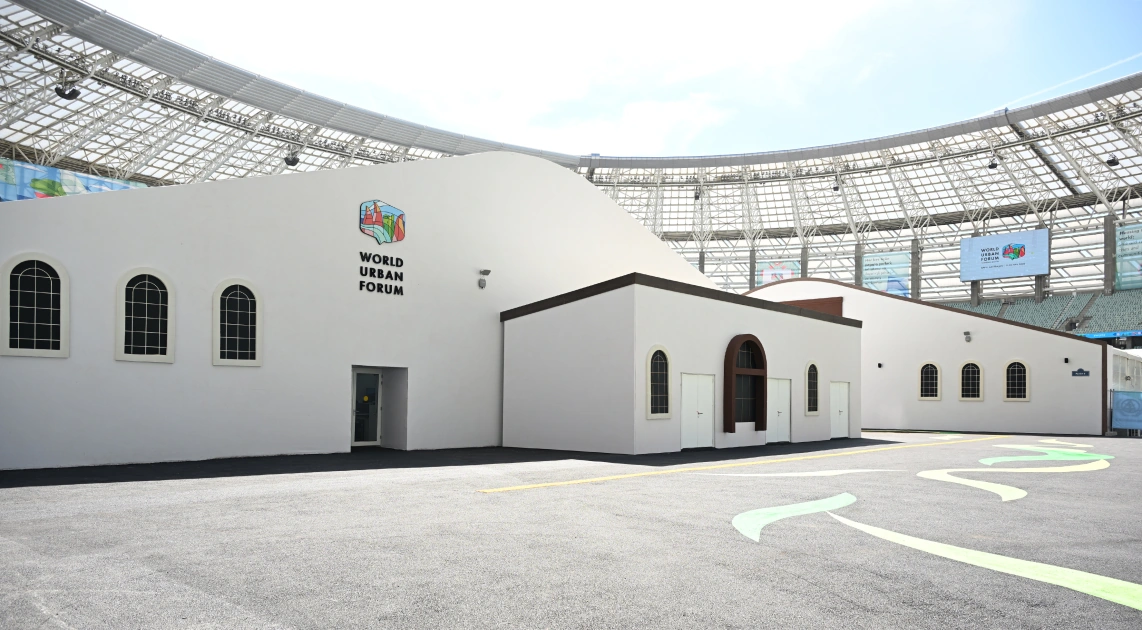 President Ilham Aliyev reviews work carried out in connection with WUF13 at Baku Olympic Stadium (PHOTO)