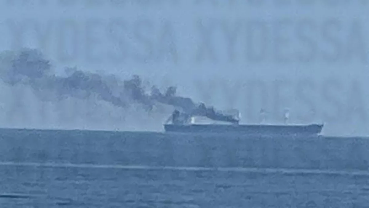 Vessel catches fire off Odesa coast following Russian attack PHOTO
