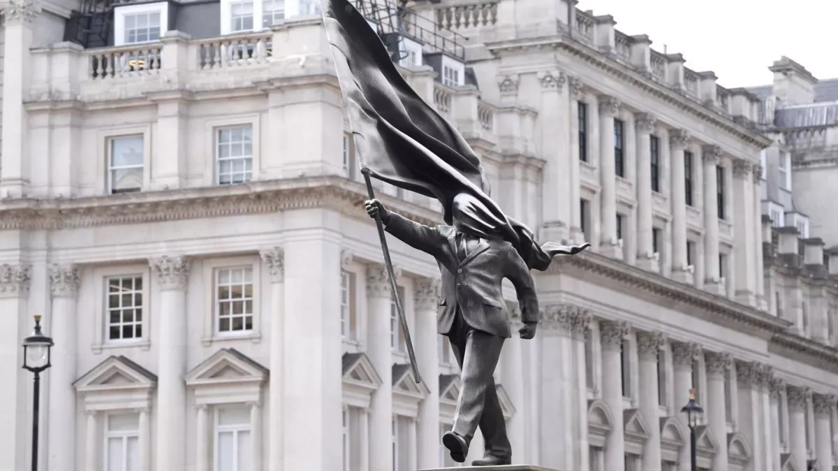 Banksy rumours swirl around "Blinding Patriotism" installation in London