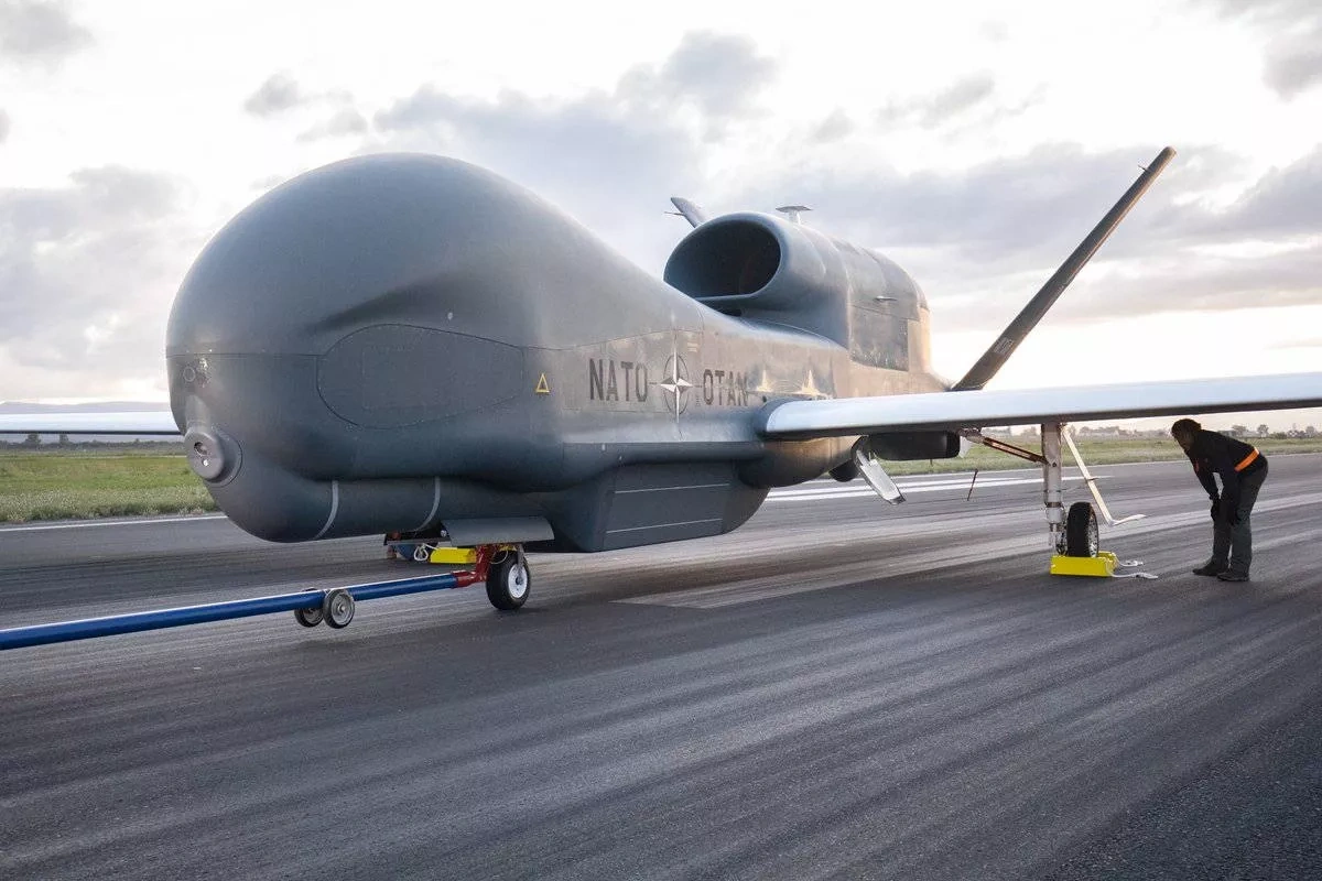 NATO surveillance drone signals communications failure mid-flight
