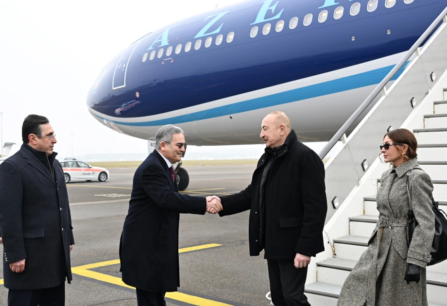 President Ilham Aliyev arrives in Switzerland to attend World Economic Forum annual meeting (PHOTO)