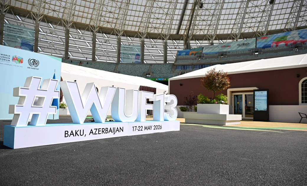 President Ilham Aliyev reviews work carried out in connection with WUF13 at Baku Olympic Stadium (PHOTO)