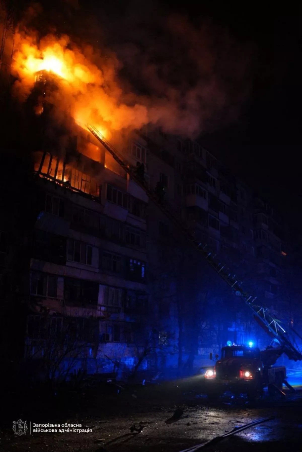 Drone attack on residential building in Zaporizhzhia sparks fire, injures civilians PHOTO/VIDEO