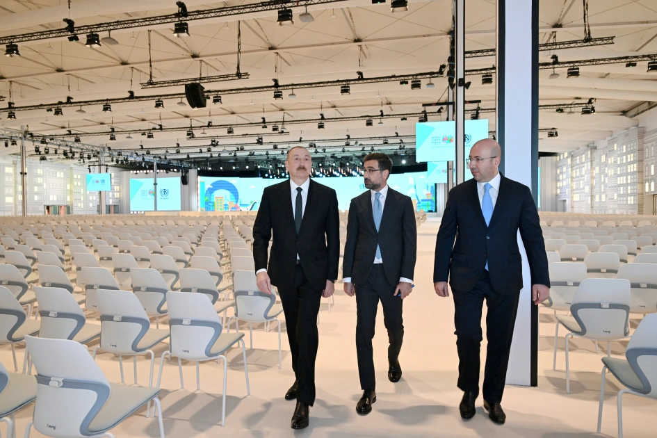 President Ilham Aliyev reviews work carried out in connection with WUF13 at Baku Olympic Stadium (PHOTO)