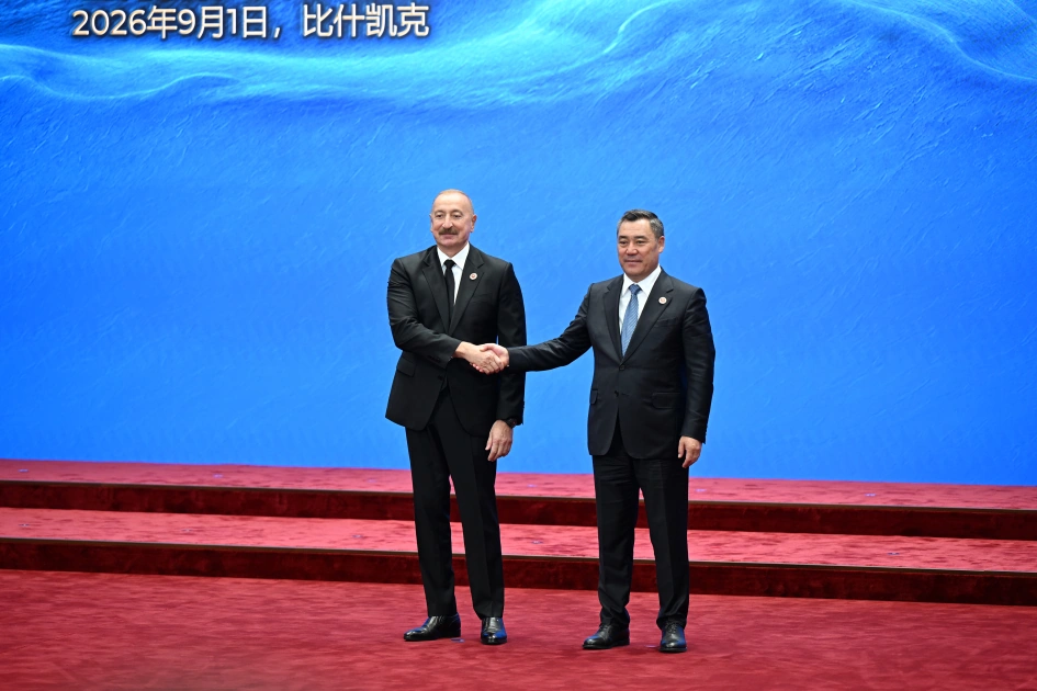 President Ilham Aliyev arrives at Irys Ordo Congress Center in Bishkek to attend SCO Plus meeting (PHOTO)