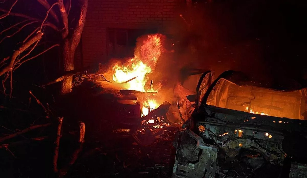 Russian drones target Ukraine's Dnipropetrovsk, cause fires in vehicles, building PHOTO