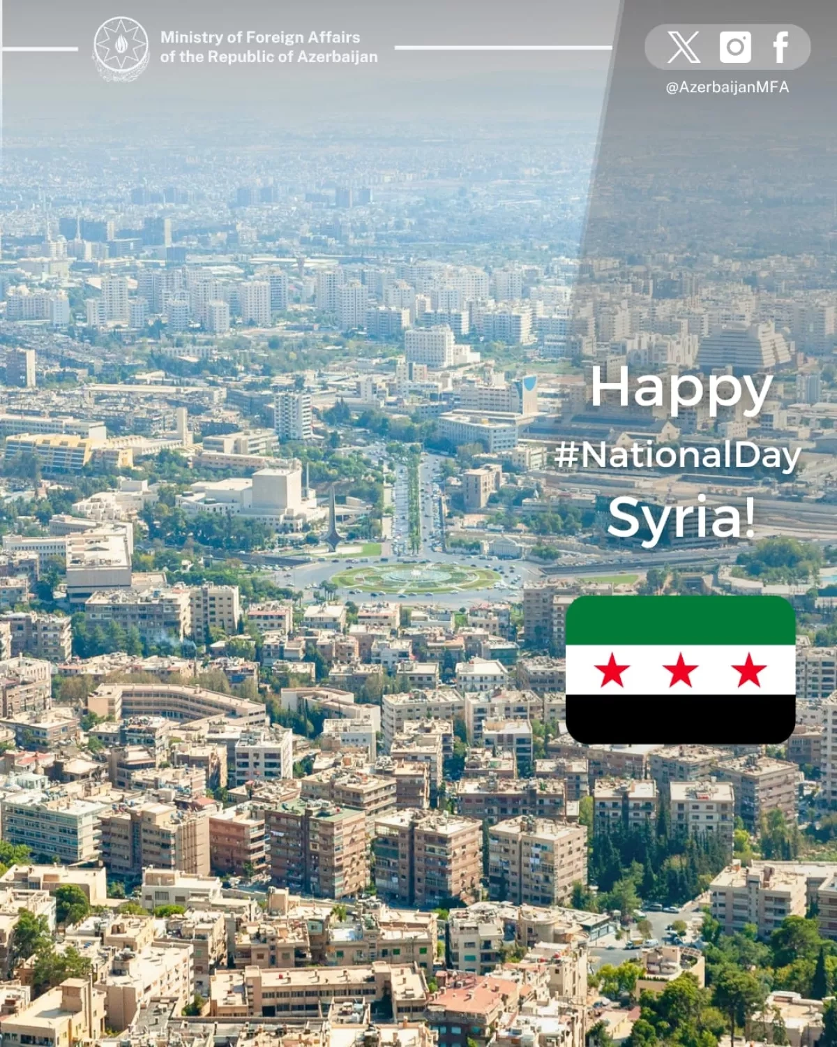 Azerbaijan’s Foreign Ministry congratulates Syria on national day