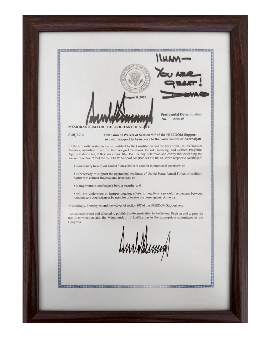President Ilham Aliyev thanks Donald Trump for memorandum on extension of waiver of Section 907 of Freedom Support Act (PHOTO)