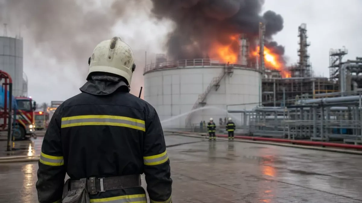 Drone debris sparks fire at oil refinery in Russia’s Krasnodar region