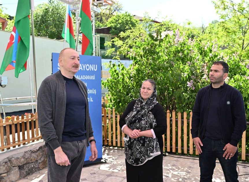 President Ilham Aliyev inspects reconstruction progress in Boyuk Galaderesi village of Shusha district, meets with residents (PHOTO)