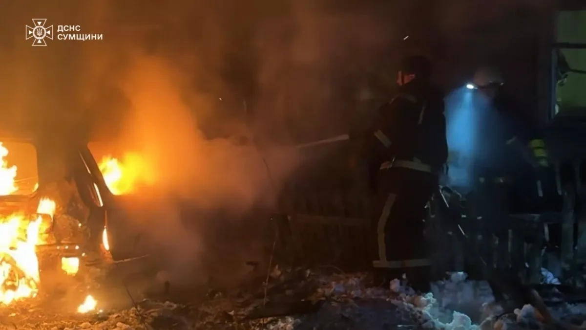 Russian UAV strike sets car ablaze in Sumy region settlement PHOTO / VIDEO