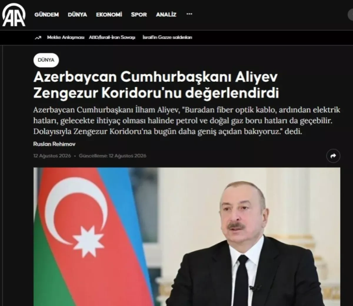 Azerbaijani president’s remarks in Nakhchivan draw international attention PHOTO
