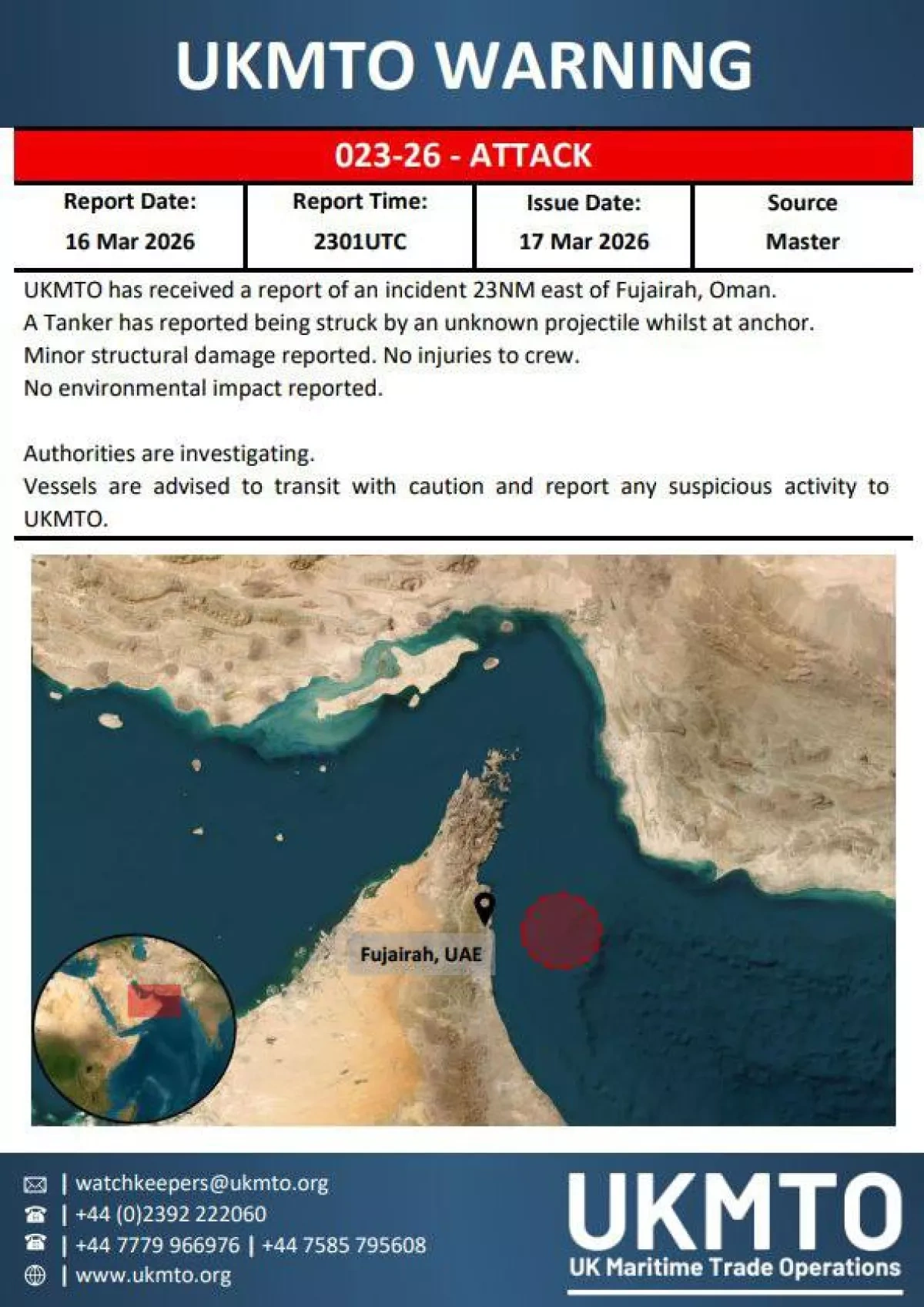 Mystery strike damages oil tanker near UAE's Fujairah port