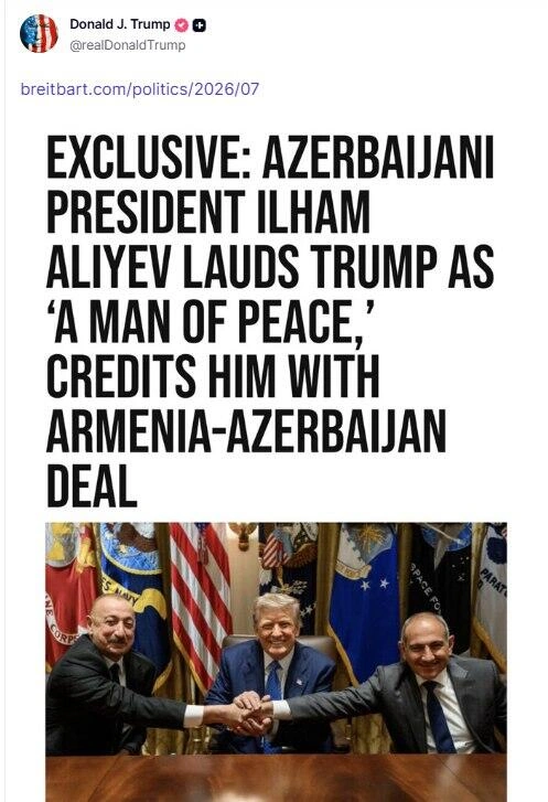 Donald Trump shares article on President Ilham Aliyev’s remarks at Shusha Media Forum (PHOTO)