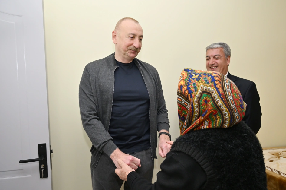 President Ilham Aliyev inspects reconstruction progress in Boyuk Galaderesi village of Shusha district, meets with residents (PHOTO)