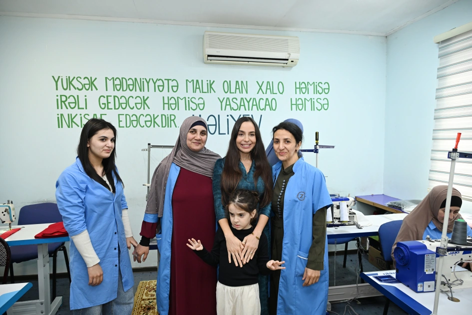 Leyla Aliyeva and Alena Aliyeva familiarize themselves with activities of social sewing facility in Shamakhi (PHOTO)