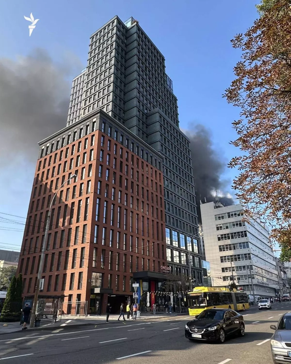 Administrative building damaged in strike on Kyiv VIDEO