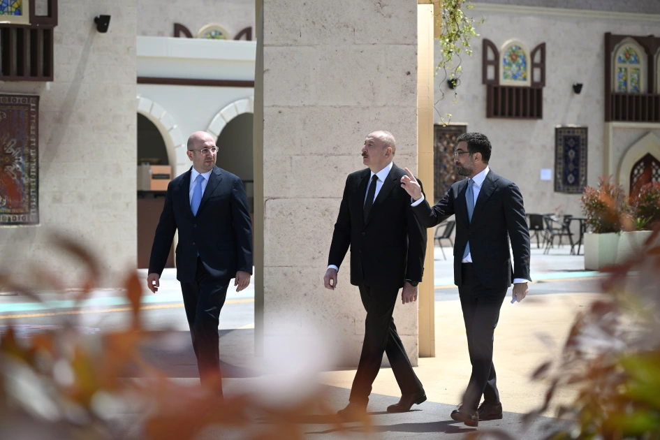 President Ilham Aliyev reviews work carried out in connection with WUF13 at Baku Olympic Stadium (PHOTO)