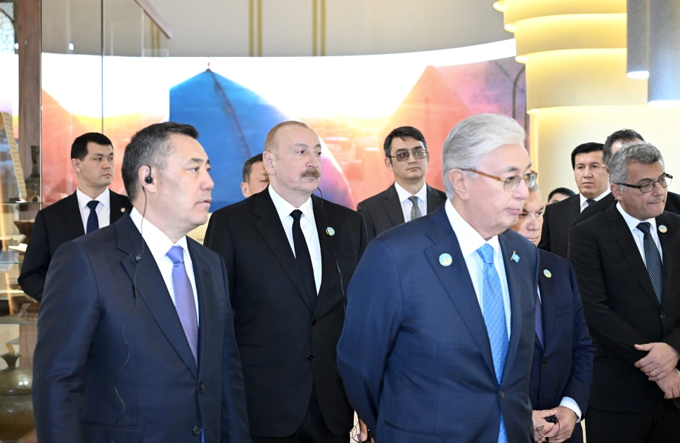 President Ilham Aliyev and other participants of OTS informal summit tour cultural sites in Turkistan (PHOTO)