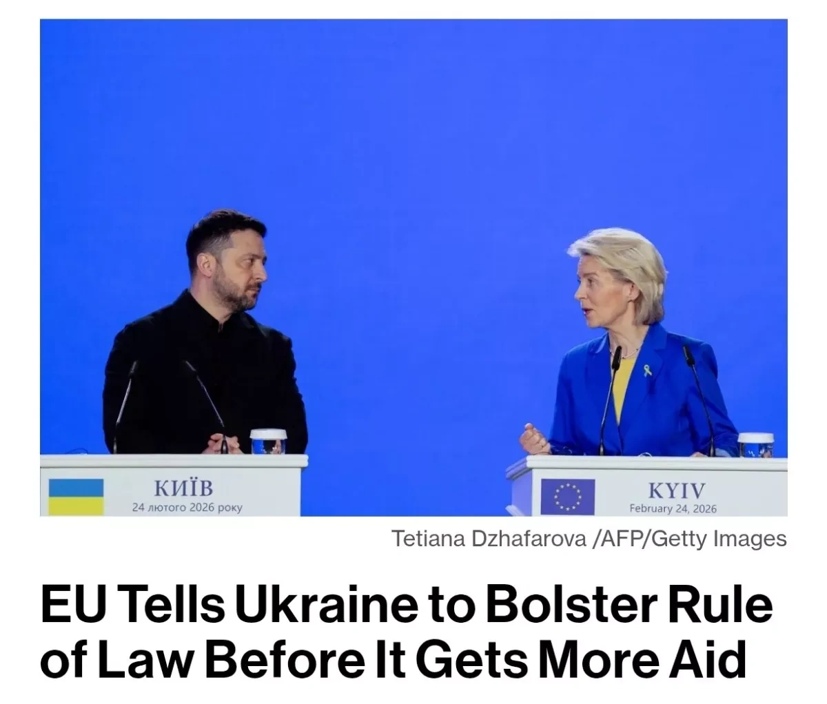 Bloomberg: Zelenskyy faces tough talks with von der Leyen over EU support