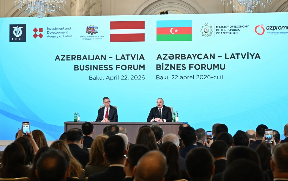 President Ilham Aliyev and President of Latvia Edgars Rinkėvičs attend Azerbaijan-Latvia business forum (PHOTO)
