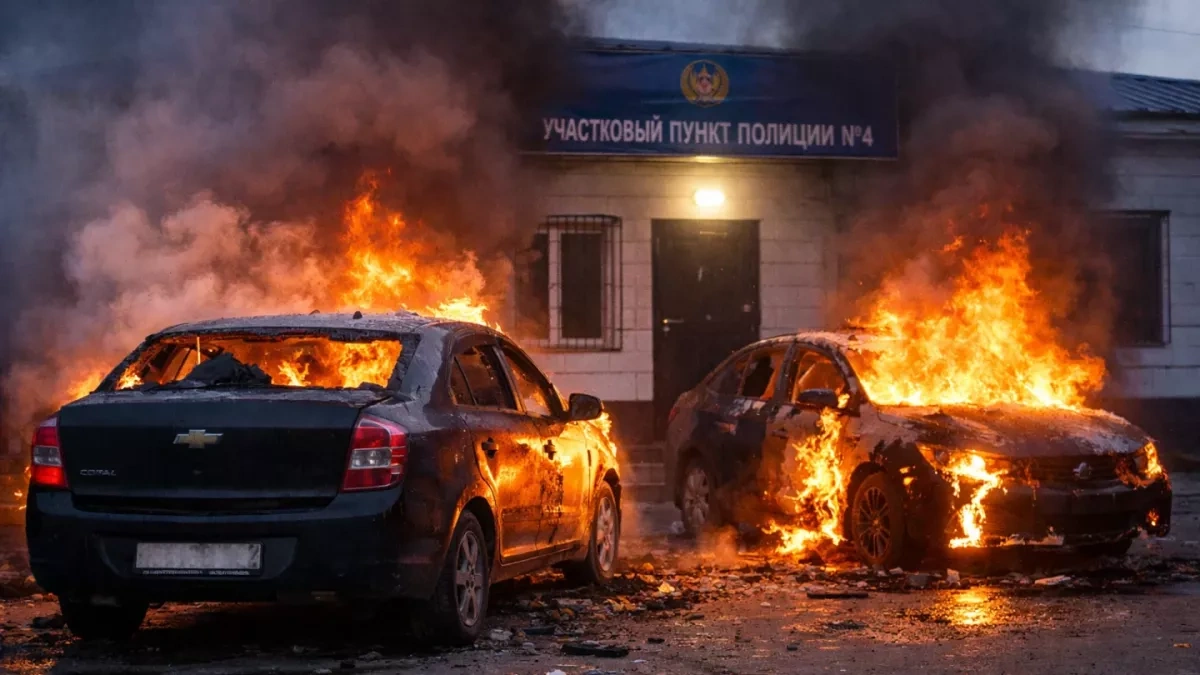 Drunk man sets fire to police vehicles in Kazakhstan VIDEO