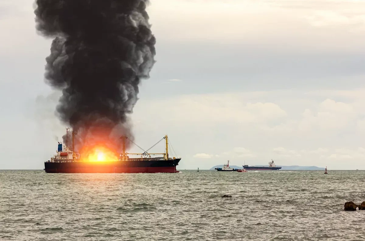 Cargo ship on fire in Strait of Hormuz after projectile strike