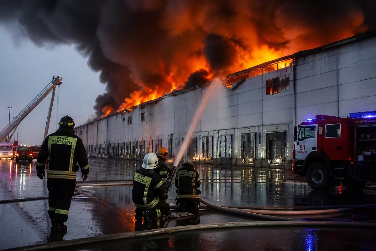 Large-scale blaze spreads across industrial warehouses in Moscow region