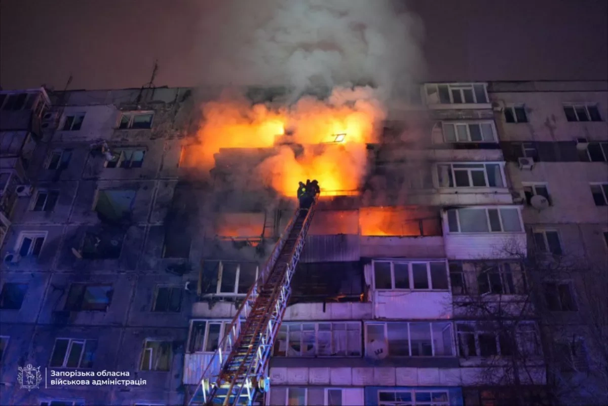 Drone attack on residential building in Zaporizhzhia sparks fire, injures civilians PHOTO/VIDEO