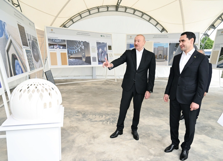 President Ilham Aliyev and President Serdar Berdimuhamedov review progress of construction work at Shusha Mosque (PHOTO)