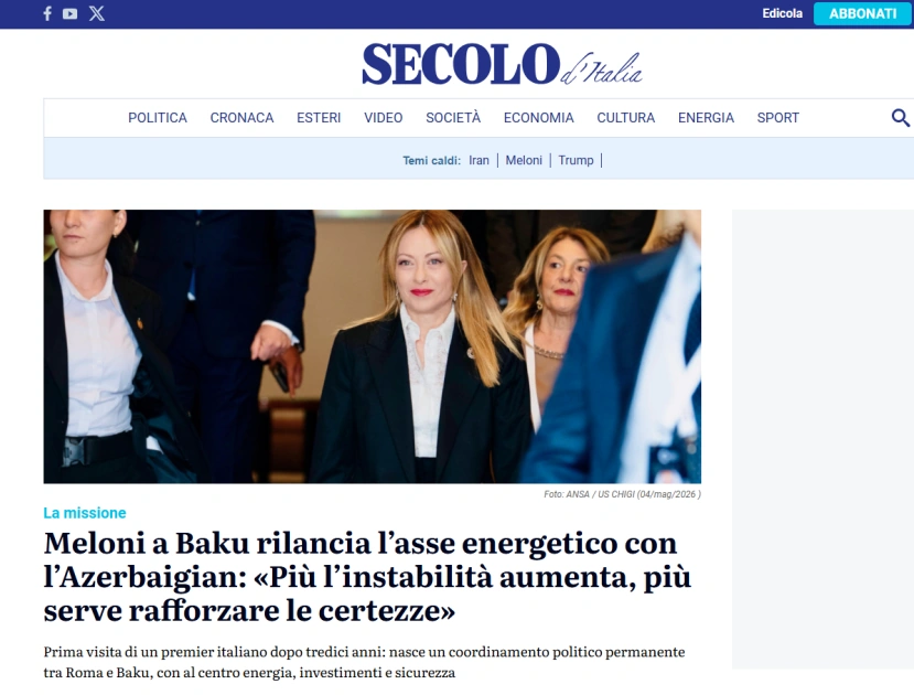 World media highlights talks between Azerbaijani President and Italian PM in Baku (PHOTO)