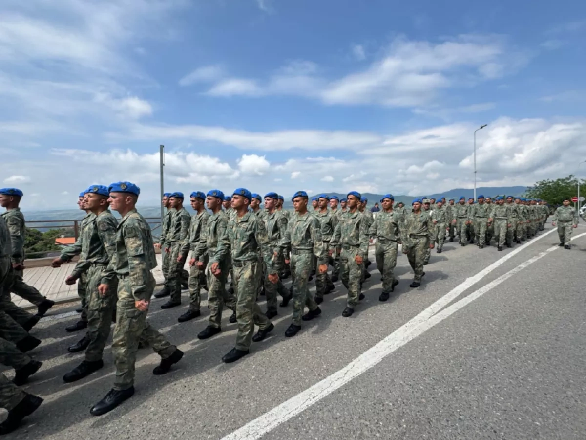 Azerbaijani troops march through Lachin for Armed Forces Day celebrations PHOTO