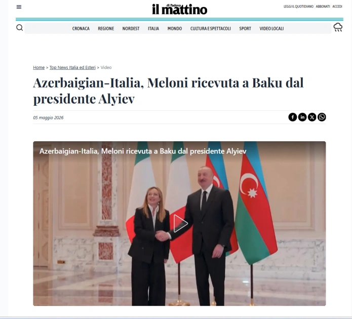 World media highlights talks between Azerbaijani President and Italian PM in Baku (PHOTO)