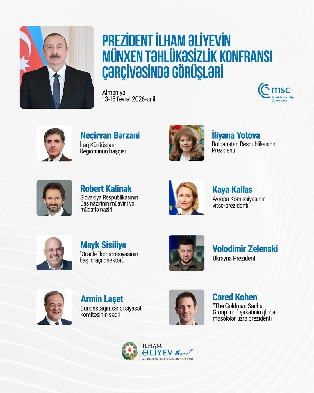 Publication about President Ilham Aliyev's meetings within framework of Munich Security Conference posted on his social media (PHOTO)