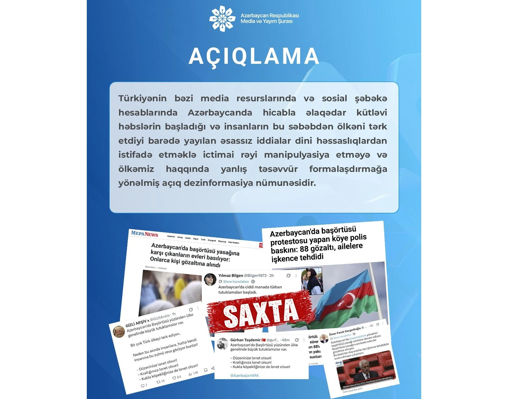 Media and Broadcasting Council condemns disinformation about alleged mass arrests over hijab in Azerbaijan