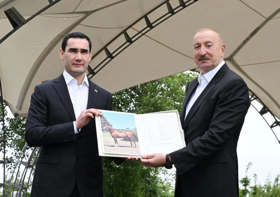 President Ilham Aliyev gifts President of Turkmenistan a Garabagh horse (PHOTO)