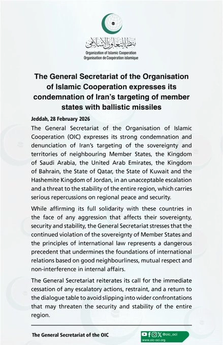 OIC condemns Iran’s actions against neighboring states