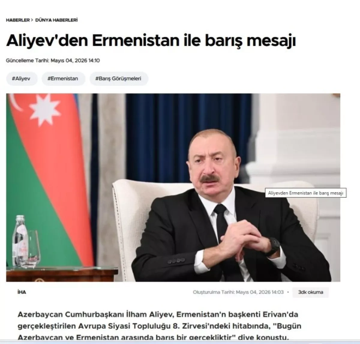 Global media spotlight Azerbaijani president’s EPC speech As focus shifts to regional normalisation, EU criticism / PHOTO