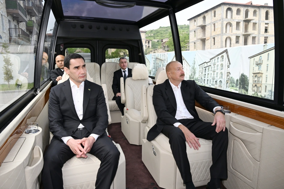 President Ilham Aliyev and President Serdar Berdimuhamedov review progress of construction work at Shusha Mosque (PHOTO)