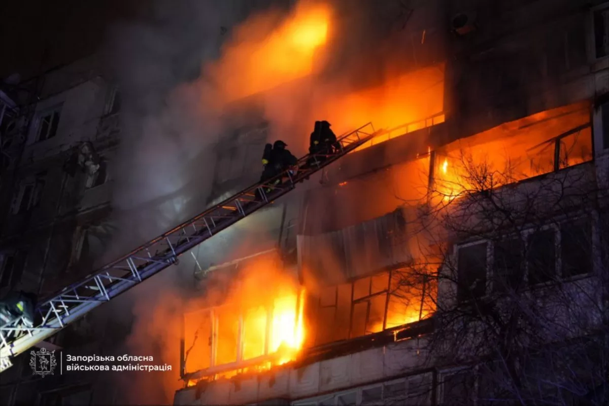 Drone attack on residential building in Zaporizhzhia sparks fire, injures civilians PHOTO/VIDEO