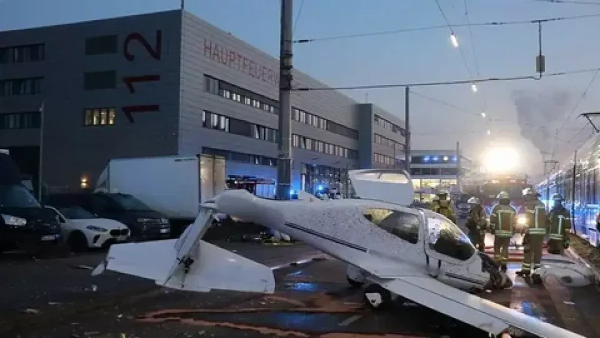 Three hurt as small plane touches down on busy street in Germany