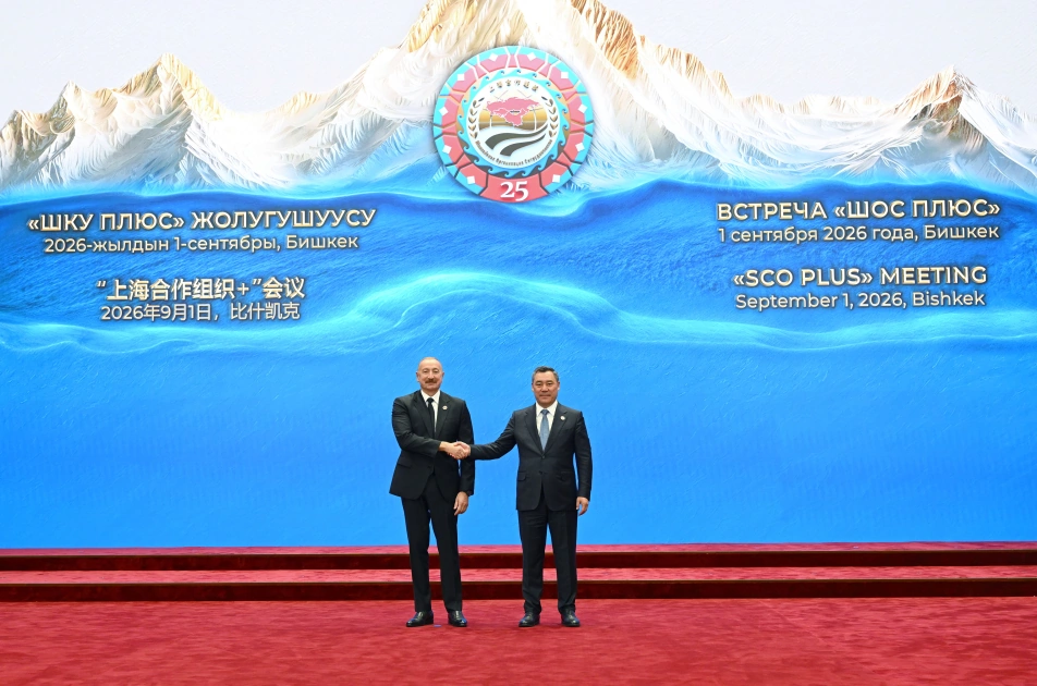 President Ilham Aliyev arrives at Irys Ordo Congress Center in Bishkek to attend SCO Plus meeting (PHOTO)