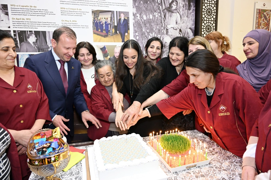 Leyla Aliyeva participates in cutting ceremony for carpets prepared for Shusha Mosque by “Azerkhalcha” OJSC (PHOTO)