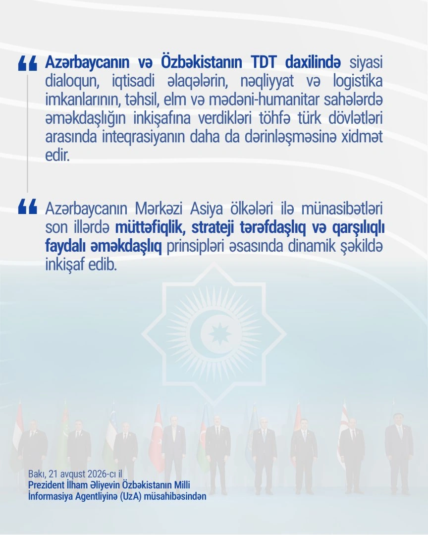 Publication about President Ilham Aliyev's interview with Uzbekistan National News Agency posted on his social media (PHOTO)