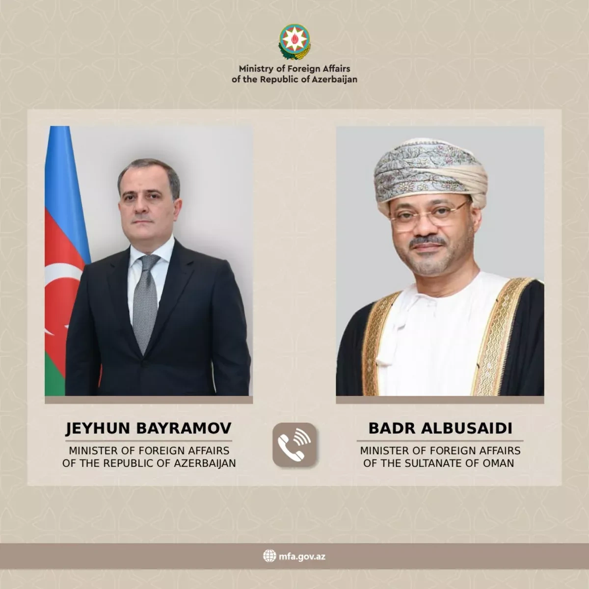 Azerbaijani, Omani FMs exchange views on regional security situation